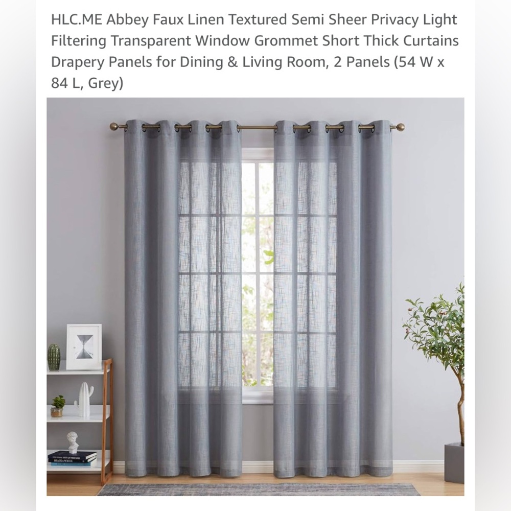 2 faux linen gray curtain panels 84X54 EUC